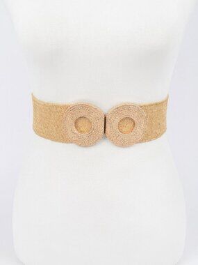 Faux Straw Elastic Two Buckles Belt